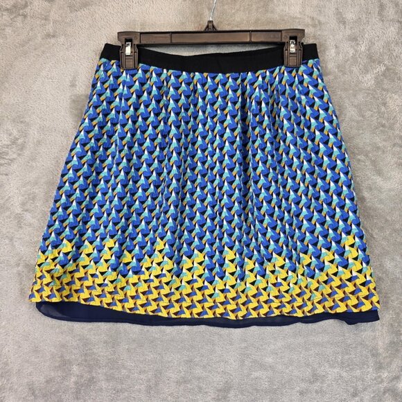 Marc by Marc Jacobs Skirt Womens 6 Blue Yellow Silk Pleated Mini Lined Geometric - Picture 1 of 9